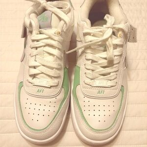 Nike Air Force 1 White and Mint Green Shoes